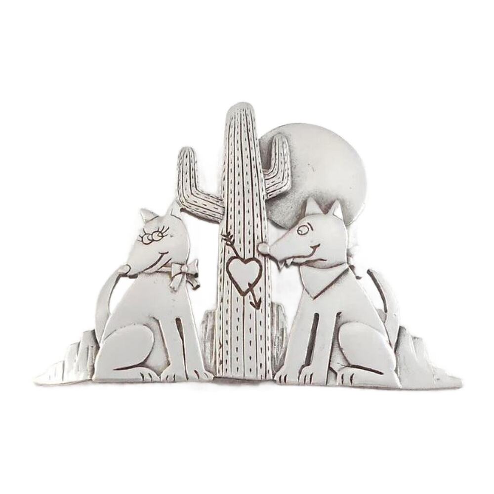 Vintage Jonette Jewelry JJ Pewter Tone Coyote Love Pin Southwest Brooch